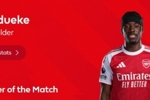 英超官方:马杜埃凯当选阿森纳2-1水晶宫球迷票选全场最佳